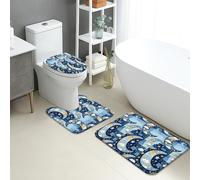 Moon Stars - Juego de 3 alfombrillas de baño con diseño de cielo nocturno y antideslizante, lavables en forma de U, de franela de secado rápido