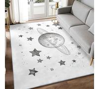 Moon Stars Planets - Alfombra lavable de pelo corto, 180 x 240 cm, dibujada a mano, para sala de estar, alfombra suave, lo suficientemente resistente y plegable, se puede aplicar a dormitorio o