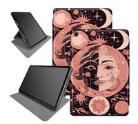 Moon Sun Stars - Funda para tablet Fire HD 10 (9ª/7ª/5ª generación, versión 2019/2017/2015), soporte plegable giratorio de 360 grados, funda de piel sintética con apagado y encendido automático