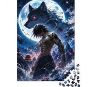 Moon Wolf Man Puzzle, 1000 Piezas Obra de arte Adulto Cartón Grueso | 70x50cm Amantes del Arte, Regalo De Cumpleaños, Cartón, Reducción Del Estrés, Corte Preciso