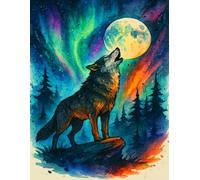Moon Wolf Notebook (8.5 x 11): Mystical Watercolor Wolf Journal | 110 Lined Pages | Night Forest & Full Moon Aesthetic
