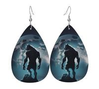 Moon Wolf - Pendientes de piel para mujer, diseño de lágrima