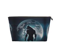 Moon Wolf Warrior - Bolsa de maquillaje, bolsa de cosméticos, bolsa de aseo de viaje, bolsa de maquillaje para mujeres, organizador de bolsa de maquillaje de cuero, bonita bolsa de maquillaje, Dorado