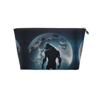 Moon Wolf Warrior - Bolsa de maquillaje, bolsa de cosméticos, bolsa de aseo de viaje, bolsa de maquillaje para mujeres, organizador de bolsa de maquillaje de cuero, bonita bolsa de maquillaje