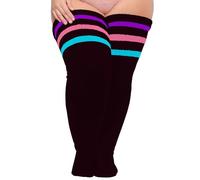 Moon Wood Calcetines Largos Talla Grande para Mujer - Medias Hasta el Muslo - Estilo Casual, Cosplay, Escolar, Elásticos y Transpirables,Negro y arcoíris
