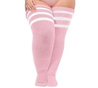 Moon Wood Calcetines Largos Talla Grande para Mujer - Medias Hasta el Muslo - Estilo Casual, Cosplay, Escolar, Elásticos y Transpirables,Rosa bebé y blanco