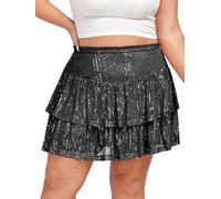 Moon Wood Falda Corta Mujer de Lentejuelas Tallas Grandes Minifalda Cintura Alta Elástica con Brillos para Fiesta Disco Danza Carnaval Halloween Negro 3XL