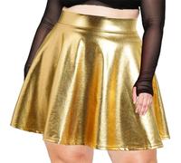 Moon Wood Falda Corta Plisada Mujer Minifalda Metálica Brillante Cintura Alta Estilo Patinadora Fiesta Cosplay Tallas Grandes Dorada 3XL