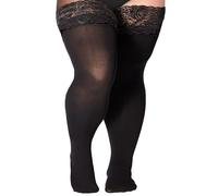 Moon Wood Gran Tamaño Medias Autoadhesivas Mujer Autoportantes sin Soporte Semi-translúcidas Microfibra 56 DEN Medias Encaje con Silicona Lencería,Negro