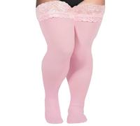 Moon Wood Gran Tamaño Medias Autoadhesivas Mujer Autoportantes sin Soporte Semi-translúcidas Microfibra 57 DEN Medias Encaje con Silicona Lencería,Rosa claro