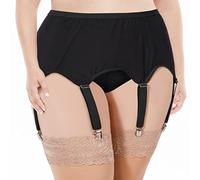 Moon Wood Liguero de Cintura Tallas Grandes Mujer con 4 Ligas y Clips Metálicos Vintage Conjunto de Lencería con Cinturón Portaligas y Liga Decorativa Negro