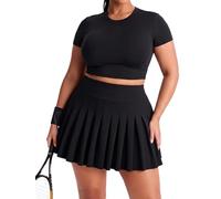 Moon Wood Mujer Falda Plisada Corta Juvenil Falda Pantalon Cintura Alta Elástica A Línea Minifalda con Bolsillos Talla Grande Negro 5XL