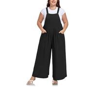 Moon Wood Peto para Mujer Tallas Grandes Mono de Mujer Verano Oversize Baggy Pantalón Largo con Tirantes Ajustables y Bolsillos Negro XXL