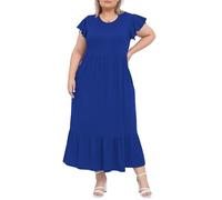 Moon Wood Vestido Largo Verano Mujer Tallas Grandes Vestidos Casual Corto Manga de Primavera Vestido Playa de Fiestade Elegantes Azul Oscuro XXL