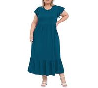 Moon Wood Vestido Largo Verano Mujer Tallas Grandes Vestidos Casual Corto Manga de Primavera Vestido Playa de Fiesta Elegantes Azul Laguna L