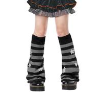 Moon Wood Y2K Calentadores de Piernas para Mujer y Niña Kawaii Polainas Tejidas Hasta la Rodilla Estilo Gótico Lolita Negro con Estrellas Grises