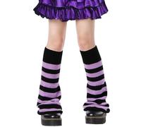 Moon Wood Y2K Calentadores de Piernas para Mujer y Niña Kawaii Polainas Tejidas Hasta la Rodilla Estilo Gótico Lolita Negro y Morado