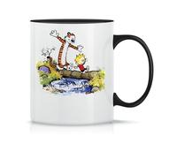 Moonai Calvin and Hobbes Taza de Té y Café de Cerámica Clásica Blanca Negra y Rosa Mágica 330ml