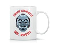 Moonai Domo Arigato Mr Robot Taza de Té y Café de Cerámica Clásica Blanca Negra y Rosa Mágica 330ml