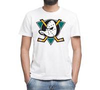 Moonai Mighty Ducks Anaheim Logo Camiseta Blanco Clásica de Hombre con Cuello Redondo y Manga Corta Medium