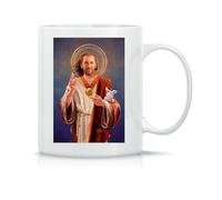 Moonai Nicolas Cage, Saint Nicolas Of Cage Jesus Portrait Taza de Té y Café de Cerámica Clásica Blanca Negra y Rosa Mágica 330ml