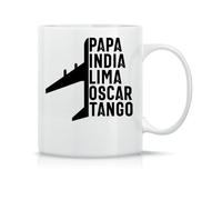Moonai Pilot Phonetic Alphabet Papa India Lima Oscar Tango Pilot Gear Taza de Té y Café de Cerámica Clásica Blanca Negra y Rosa Mágica 330ml