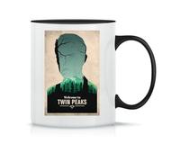 Moonai Welcome To Twin Peaks Series Man Logo Taza de Té y Café de Cerámica Clásica Blanca Negra y Rosa Mágica 330ml, Moonai-Mug-Black-330ml-DBGNL