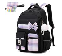 MOONBABY Mochila para niñas, mochila Kawaii para niñas, mochilas escolares para estudiantes de secundaria, bolsa de libros para la escuela, Negro -, Talla única