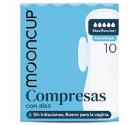 Mooncup® Toallitas para flujo maxi/nocturno+ con alas, algodón orgánico ultra suave, 10 compresas
