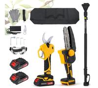 Moongiantgo 3-en-1 Tijeras de Podar Telescópicas y Motosierra Telescópica Electrica, Tijeras de Poda 6,5cm & Motosierra 15cm con Pértiga Telescópica 2m, 2x2000mAh, Bolsa Almacenamiento
