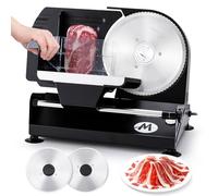 Moongiantgo Cortadora de Fiambre Casa Cortafiambres Eléctrico Profesional con 2x Cuchilla de Acero Inox Extraíble, Ø185mm, Regulador de Grosor 1-20mm, para Pan/Corte Jamon/Carne/Queso/Embutido (220W)