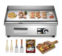 Moongiantgo Plancha Eléctrica Comercial 22", Parrilla Plana de Acero Inoxidable con Caja de Aceite Extraíble y Temp Ajustable (0-300°C), Teppanyaki Antiadherente para Restaurantes, Cocinas (22'')