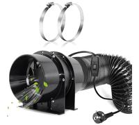 Moonjor Ventilador Axial, 150mm 323m³/h Extractor con Interruptor de Encendido y Apagado, Manguera de 2 m, Abrazaderas para Tienda de Cultivo, Banco de Trabajo, Invernadero, Manguera HVAC