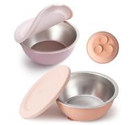 Moonkie Cuencos Bebé de Acero Inoxidable con Tapas de Silicona y Base de Succión | Diseño de Una Pieza | Sin BPA | 13oz | Lavavajillas | Desde 4M+ | Pack de 2 (Rosa empolvado/Lila bruma)