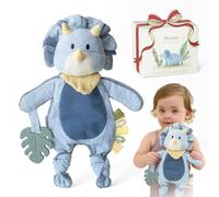 Moonkie Peluche Bebe, Doudou de Dinosaurio, Muñeco de Apego con Mordedor de Silicona, Regalo Bebe Recien Nacido Niño, Manta de Seguridad Suave, Juguetes con Cintas Texturizadas, Orejas Arrugadas