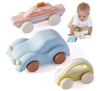 Moonkie Roll & Go Coches para Niños, Paquete de 3, Coches Juguete Silicona Blanda, Regalo Niño 6 Meses+ 1 2 3 Años, Mordedor Bebe, Juguetes Montessori, Coches para Bebes sin BPA, para Casa y Viaje