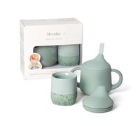 Moonkie Vaso Aprendizaje Bebe, Juego de Taza Silicona 60 ml & Vaso Antiderrame de 3 Etapas 120 ml, Vaso Agua Bebe 4 Meses +, sin BPA, 6~12 Meses, Apto para Lavavajillas(Juego de Menta)