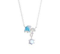 Moonlight Apricot transporta plata pura, cadena de clavícula de piedra lunar en Mori y nuevo collar de Ginkgo biloba en verano., talla única, Plata, No es una piedra preciosa