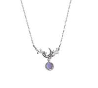 Moonlight - Collar de plata de ley con diseño de ciervo y estrella de alta sensibilidad y piedras esmaltadas de color para mujer, talla única, Plata, No es una piedra preciosa