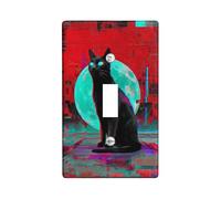 Moonlight - Cubierta para interruptor de luz de gato, cubierta de enchufe, estética verde neón y rojo para decoración de Halloween, placas de pared termoplásticas, tamaño estándar, palanca única
