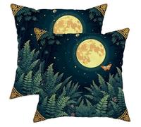 Moonlight - Juego de 2 fundas de cojín decorativas con diseño de mariposa de helecho verde oscuro, decoración acogedora de granja para sala de estar, sofá y cama, 18 x 18 pulgadas