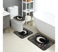 Moonlight - Juego de 3 alfombrillas de baño, diseño floral, bohemio, absorbente, antideslizante, en forma de U, lavable, cielo nocturno, de franela de secado rápido