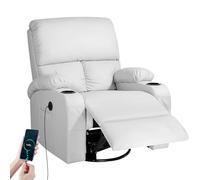 Moonlight Manor Silla reclinable Rocking Sillón de Masaje con Vibración y Calor Conectores USB y Tipo C Sillas de Piel Sintética Giratoria 360° Salón Dormitorio Habitación Infantil RV Gris Claro