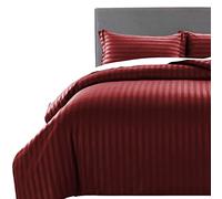 MOONLIGHT20015 Juego de edredón reversible de satén a rayas con 2 fundas de almohada, funda de edredón suave hipoalergénica (borgoña, 260 x 220 pulgadas)