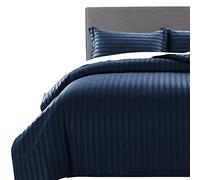 MOONLIGHT20015 Juego de funda de edredón para cama king, reversible, a rayas, de satén, juego de funda de edredón con 2 fundas de almohada, suave, hipoalergénico, azul marino 230 x 220 cm