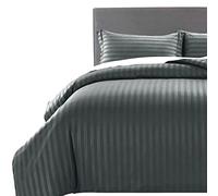 MOONLIGHT20015 Juego de funda de edredón tamaño King, juegos de ropa de cama de satén a rayas de calidad de hotel con 2 fundas de almohada, reversibles, suaves y transpirables (gris oscuro, King)