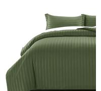 MOONLIGHT20015 Juego de funda de edredón tamaño king reversible de satén a rayas con 2 fundas de almohada, fundas de edredón suaves hipoalergénicas (verde oliva, 230x220cm)