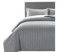 MOONLIGHT20015 Juego de funda de edredón tamaño Super King, juego de ropa de cama de satén a rayas de calidad de hotel con 2 fundas de almohada, suaves y transpirables (gris claro, Super King)