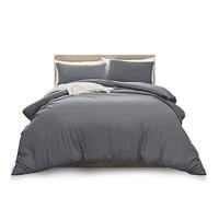 MOONLIGHT20015 Juego de funda nórdica para cama doble, color gris, suave, con 2 fundas de almohada a juego (funda nórdica de 200 x 200 cm, fundas de almohada de 50 x 75 cm)