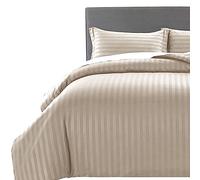 MOONLIGHT20015 Juego de ropa de cama reversible para cama doble, a rayas, de satén, juego de ropa de cama doble con 2 fundas de almohada, suave, hipoalergénico, funda nórdica (Beige, 200 x 200 cm)